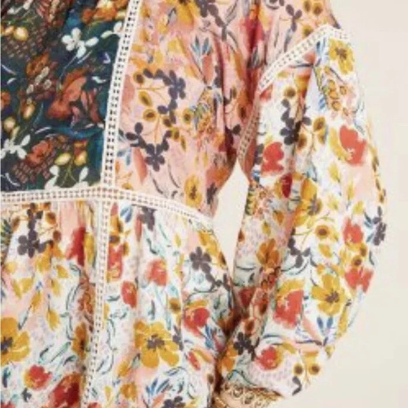 Anthropologie Maeve Floral Peasant Boho Blouse XS Square Neck EUC - Picture 3 of 13